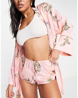 ASOS Pantalones Cortos De Pijama Rosas Con Estampado De Cupido De Satén De