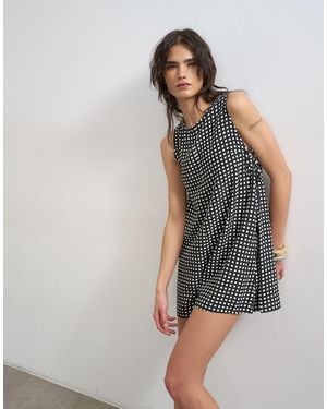 TOPSHOP Mono Corto A Cuadros Monocromáticos Cómodo De Corte Cuadrado De - Blanco