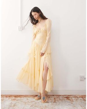 Reclaimed Vintage Maxi Dress With Long Sleeves And Ruffles - Natural