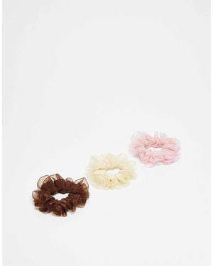 ASOS Pack Of 3 Mini Scrunchies With Pleated Frill - Pink
