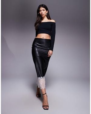 ASOS Slip Pu Low Rise Skirt With Lace Trim Hem - Blue