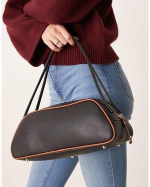 ASOS Elongated Angular Bowler Bag With Contrast Piping - Brown