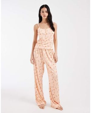 Loungeable Pijama Naranja De Pantalones Y Top De Tirantes De Punto Supersuave De - Neutro