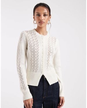 Threadbare Crew Neck Pointelle Cardigan - White