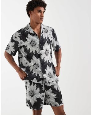 ASOS Co-ord Relaxed Revere Shirt With Floral Print - Gray