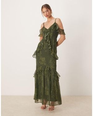ANAYA Cold Shoulder Maxi Dress - Green