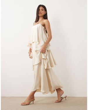 Pretty Lavish Tove Cami Square Neck Extreme Tiered Ruffle Maxi Dress - Natural
