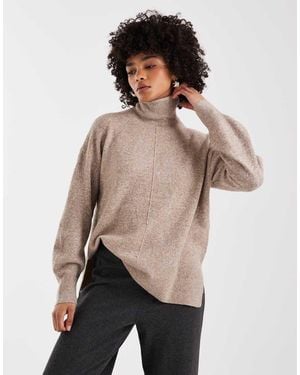 Vero Moda Knitted Roll Neck Jumper With Volume Sleeve - Natural