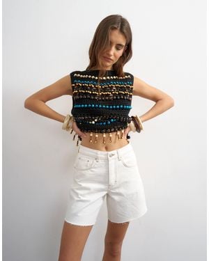 TOPSHOP Denim Editor Short With Raw Hem - Brown