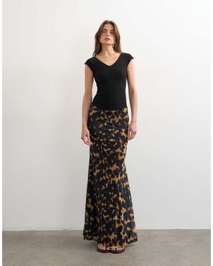 TOPSHOP Tortoise Shell Animal Print Mesh Maxi Skirt - Black