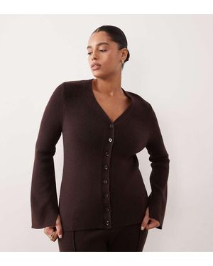 ASOS Asos Design Curve V Neck Ribbed Cardigan Co-Ord - Brown