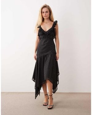 Miss Selfridge Ruffle Hanky Hem Chiffon Maxi Dress - Natural