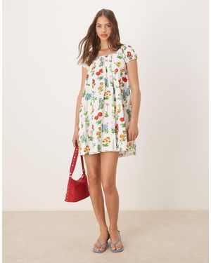 Tyler McGillivary Uma Flower Print Mini Smock Dress - Natural