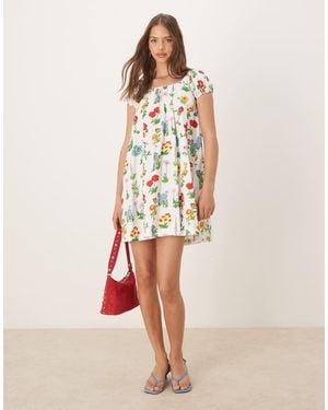 Tyler McGillivary Uma Flower Print Mini Smock Dress - Natural