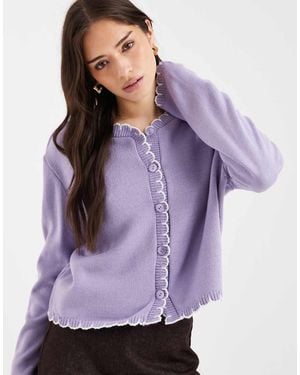 Miss Selfridge Blanket Stitch Cardigan - Purple