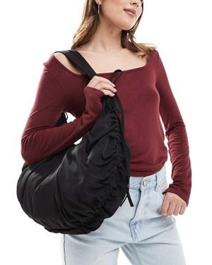 Monki Shirred Nylon Shoulder Bag With Tie Details