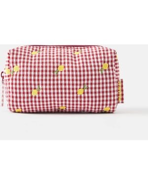 Pull&Bear – kulturbeutel mit früchtemuster und vichy-karomuster - Rot