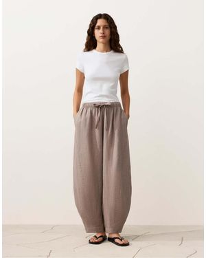 Oysho 100% Linen Balloon Trousers - Natural