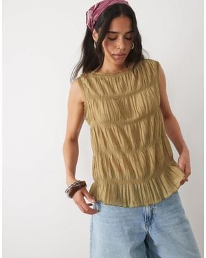 Miss Selfridge Textured Trapeze Sleeveless Top - Brown