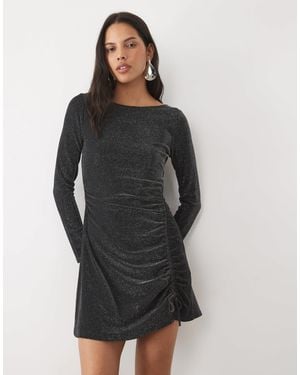 New Look Langärmliges gerafftes glitzer-minikleid - Grau