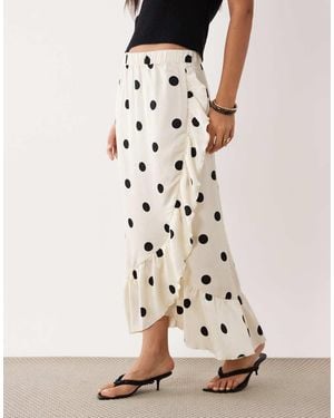 Vila Frill Trim Satin Maxi Skirt - Natural