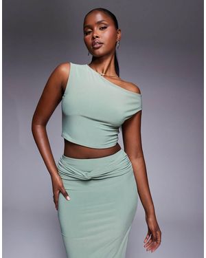 Missy Empire Top Verde Ceñido Asimétrico De Tejido Ajustado Doble De (Parte De Un Conjunto)