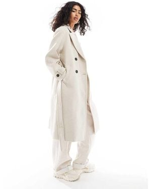 Bershka Wool Trench Coat - White