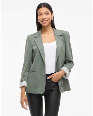 Vila Saga Jersey Slim Fit 3/4 Sleeve Padded Blazer - Green