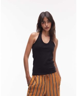 ARKET Cotton Rich Halterneck Jersey Top - Black
