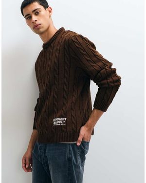 ASOS Knitted Oversized Chunky Cable Jumper With Embroidery - Black