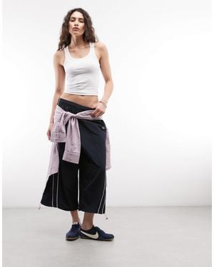 Collusion Jupe-culotte ample et longue en nylon marine - Blanc