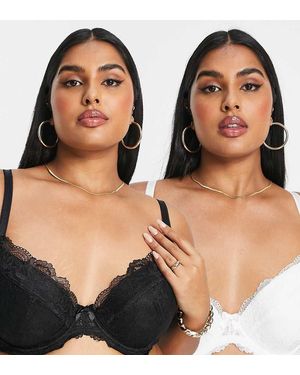 Simply Be 2 Pack Lace Padded Plunge Bras - Black