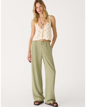 Stradivarius Straight Leg Linen Blend Trousers - Natural