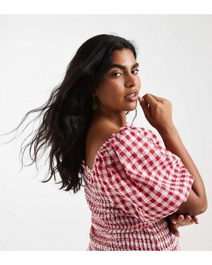 Vero Moda Shir Bodice Puff Sleeve Crop Top - Red
