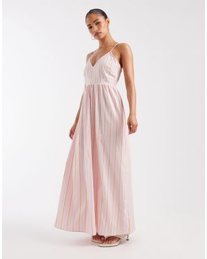 Vero Moda – gestreiftes midi-trägerkleid - Pink