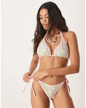 Peek & Beau Tie Side Bikini Bottom With Contrast Binding - Brown