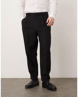 ASOS Smart Relaxed Tapered Trousers With Wool - Black