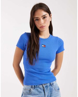 Tommy Hilfiger Badge Logo Rib Slim Fit T-shirt - Blue