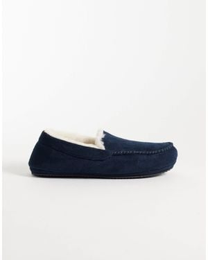 Threadbare Fleece Lined Moccasin Slippers - Blue