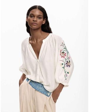Desigual Blouse Embroidered Sleeves - White