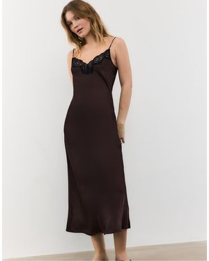 Stradivarius Satin Camisole Dress - Brown