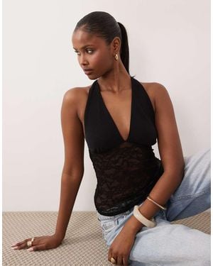 Gina Tricot Lace Plunge Top With Scarf - Black