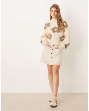 Jdy Cord Button Through Mini Skirt - Natural