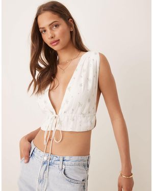 esmé studios Esmee Exclusive Tie Front Beach Crop Top - Natural