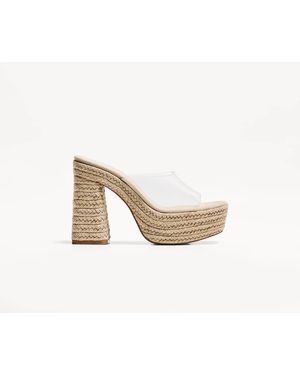 Bershka High Heel Jute And Vinyl Platform Sandals - Natural