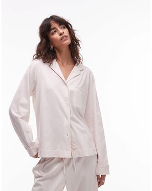ARKET Mix And Match Cotton Long Sleeve Button Up Pyjama Top With White Contrast Piping