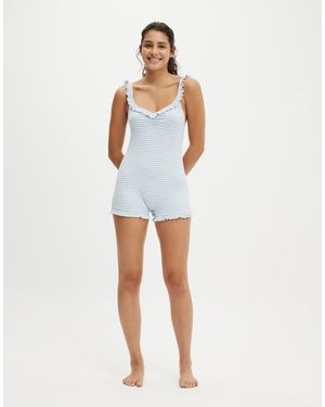 Cotton On Cotton On Rib Ruffle Boyleg Romper - Blue