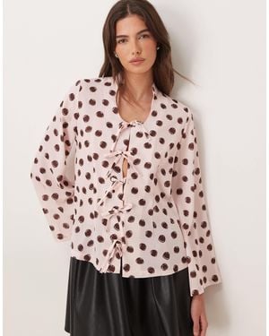 Sister Jane Scoop Neck Bow Detail Blouse - Natural
