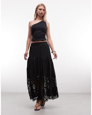 AllSaints Femi Leaf Cut Out Midi Skirt - Black