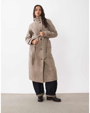 Abercrombie & Fitch Wool Blend Funnel Neck Belted Coat - Natural